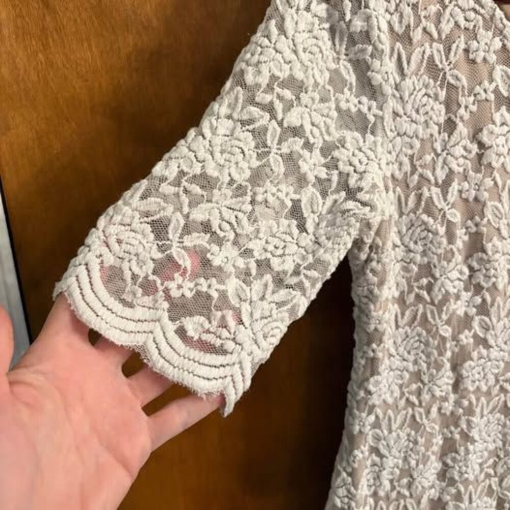 White Lace Connected Apparel Dress Wedding Bach Easter Short 3/4 Scoop Women's 6 - Picture 3 of 6